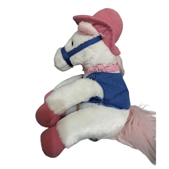 Aurora White Horse Plush Stuffed Animal Bean Bag Western Rodeo Pink Bandana Hat - Picture 3 of 10